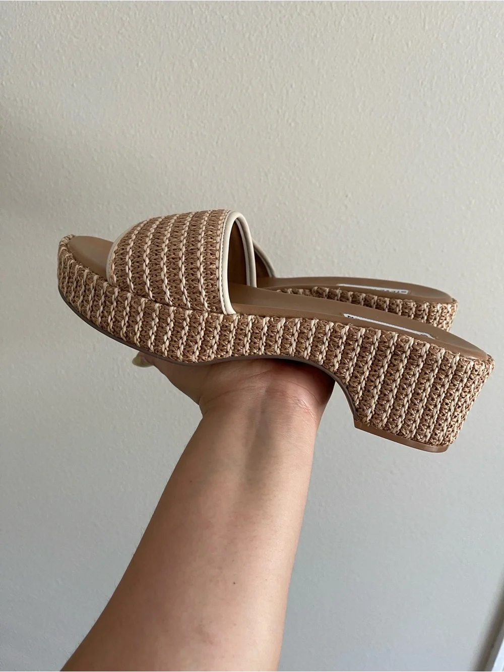 Steve Madden Natural Woven Platform Slide Mules